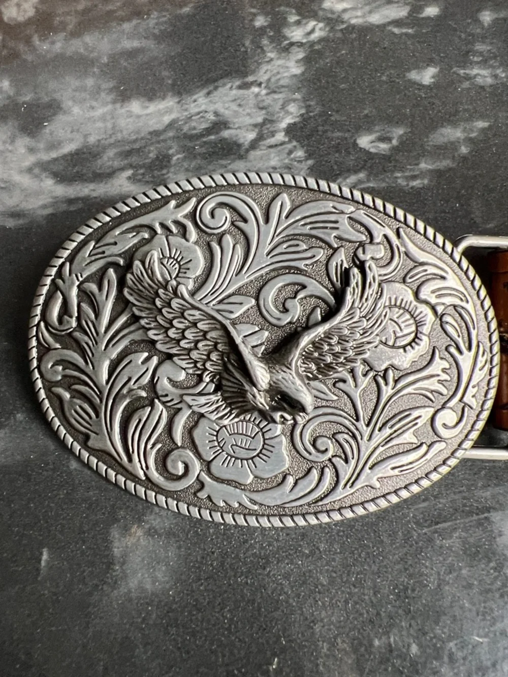 Western Floral Engraved Embossed Tooled Genuine Leather Belt